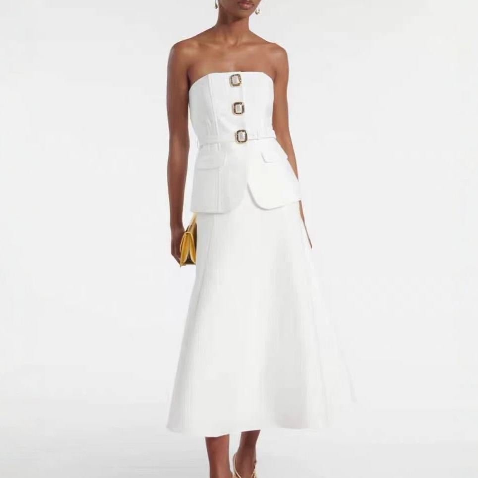 Women'S Formal Day Wear - Sexy strapless top met diamanten knopen