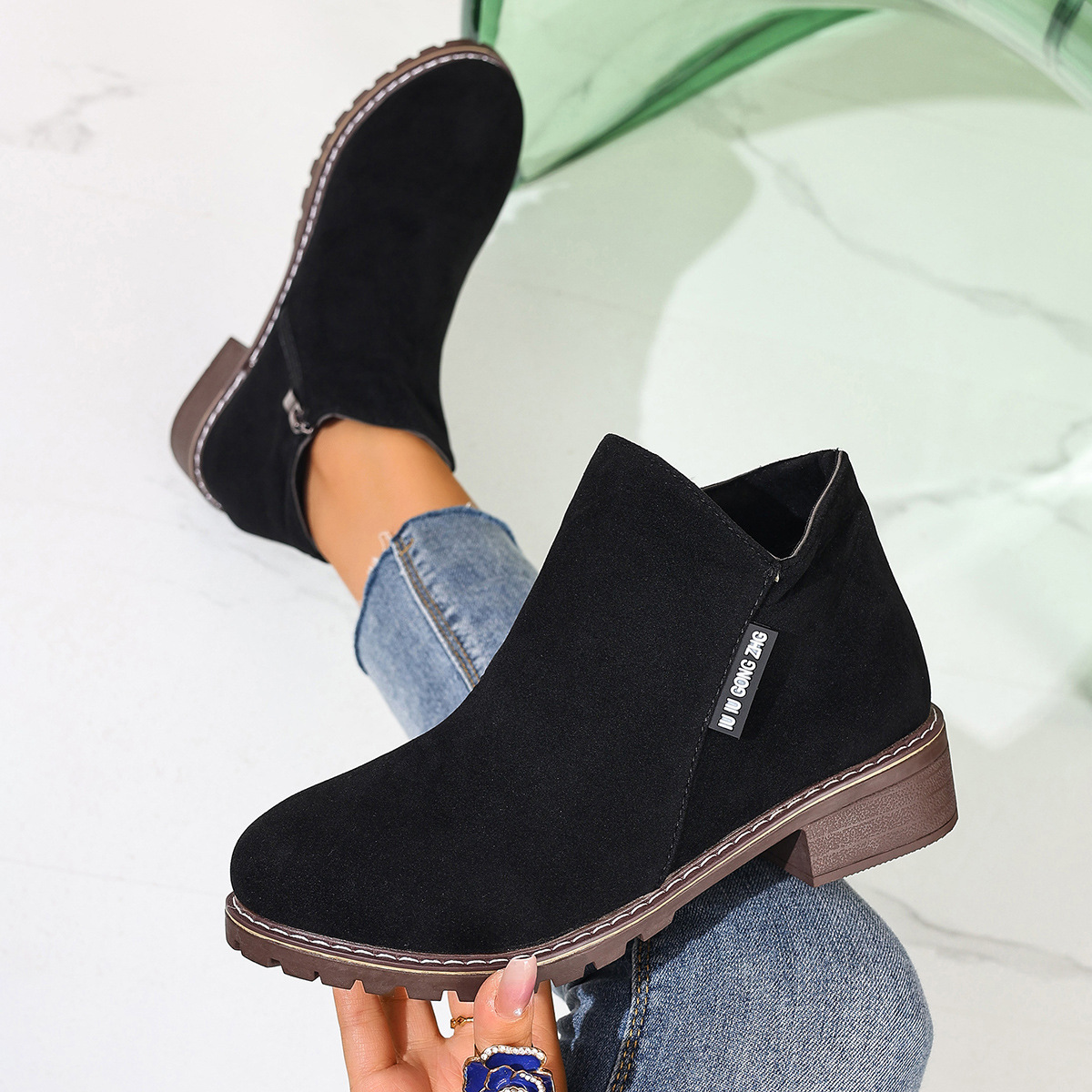 Women Formal Wear With Shoes - Dames Herfst Winter Enkellaarzen Zijrits Dik