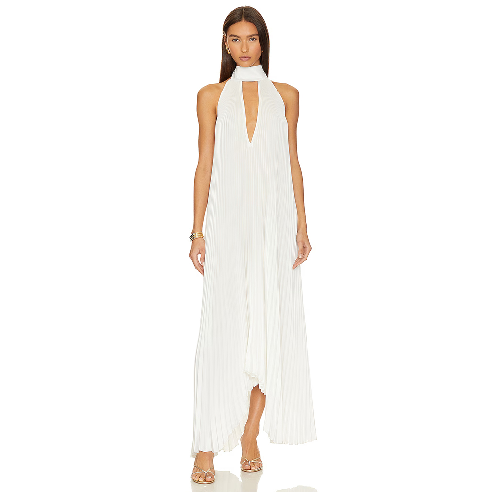 Women'S Formal Wear For A Wedding Guest - Avondjurken Diepe V-hals Sjaal Ruches Geplooide