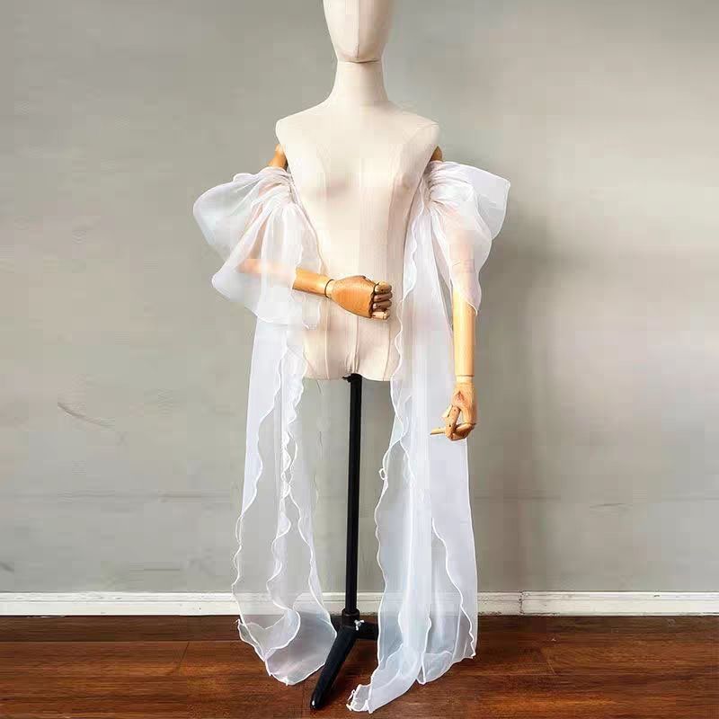 Women Formal Wear For Wedding - Bruidsmouw van organza, afneembaar, pluizig, lange