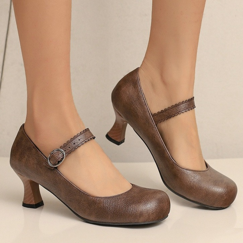 Women Formal Wear With Shoes - Dames Retro Mary Jane Pumps Ronde