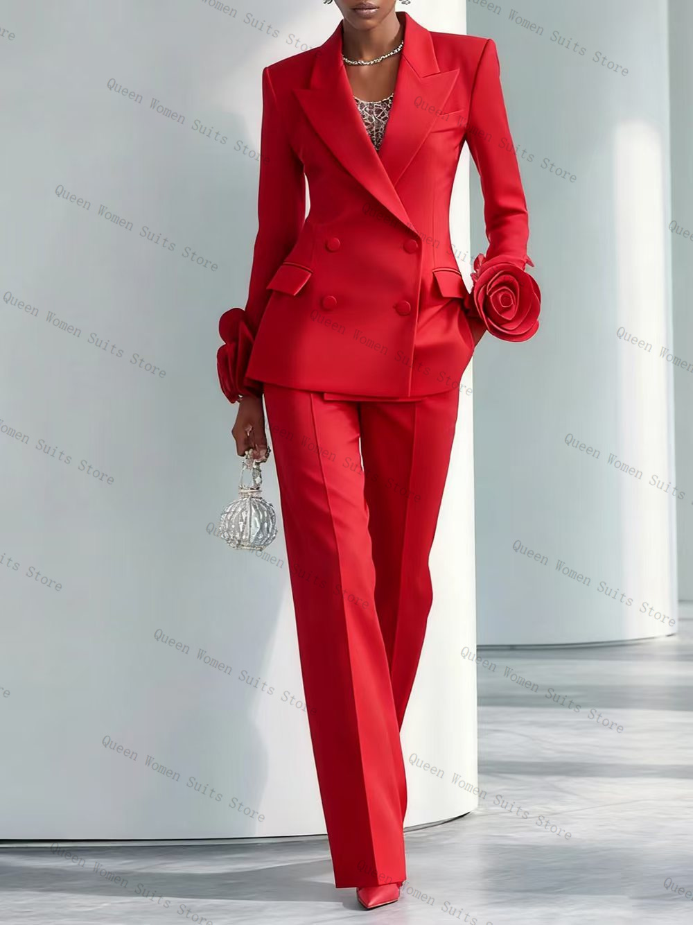 Women'S Formal Wear For A Wedding Guest - Luxe Rode Vrouwen Pak Set 2-delige