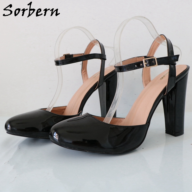 Pump Heel Block - Sorbern Zwart Glanzend Blok Hoge Hak