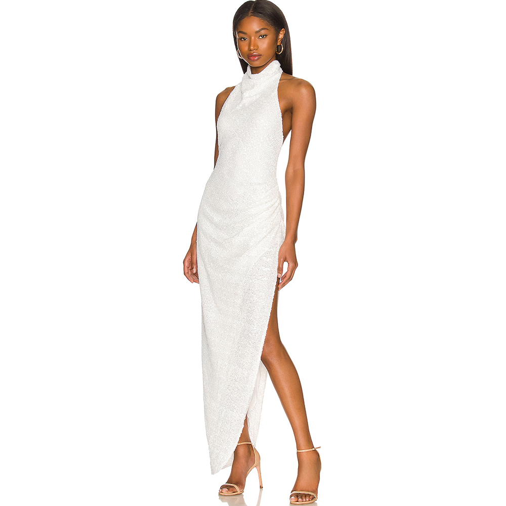 Women'S Formal Wear For A Wedding Guest - Avondjurken met halterhalslijn in witte pailletten