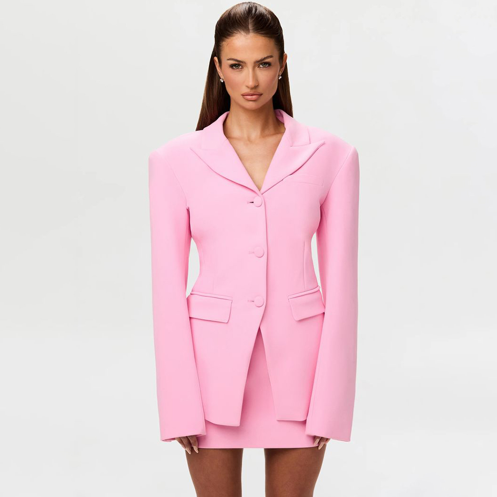 Women Formal Wear With Skirt - Levendige roze dames 2-delige pakset met