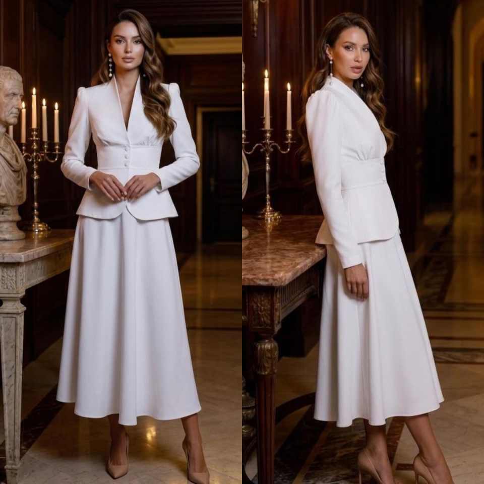 Women Formal Wear With Skirt - Elegante tweedelige damespakset met piek revers