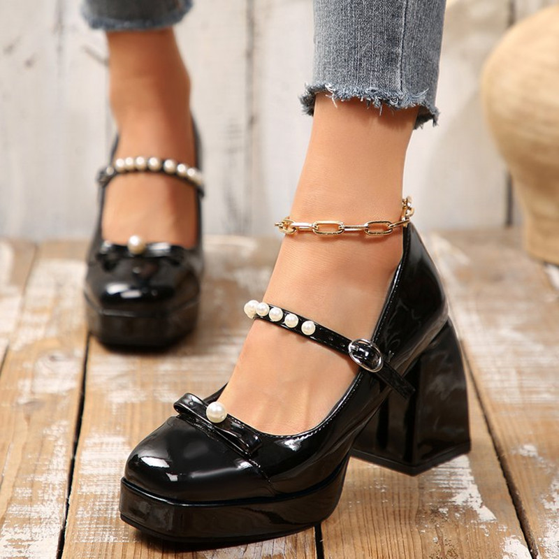 Pump Heel Block - Luxe merk blokhak Mary Jane enkele
