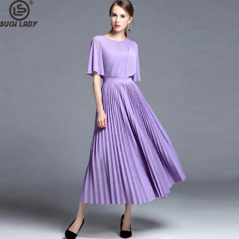 Women'S Formal Wear For A Wedding Guest - Lila geplooide midi-jurk met capemouwen voor