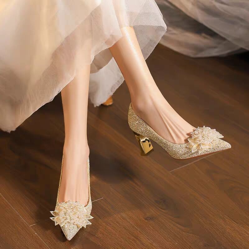 Pump Heel Block - Strass bloem blokhak enkele schoenen mode