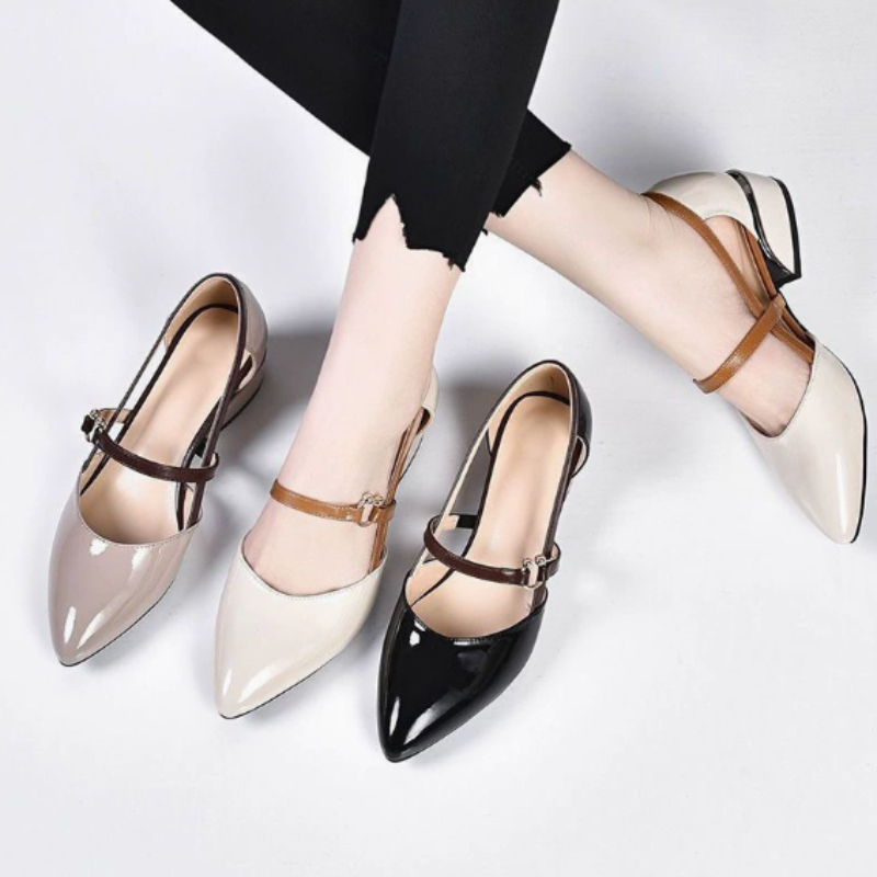 Pump Heel Block - Dames tweekleurige slingback schoenen met spitse