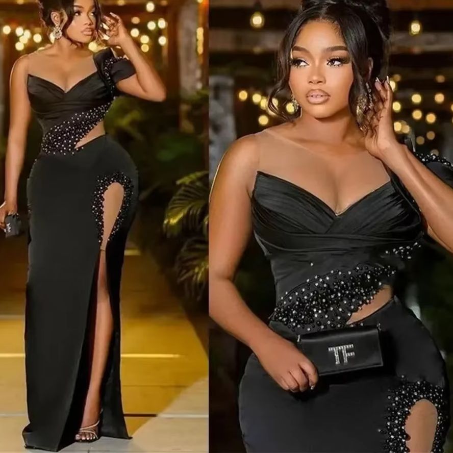 Women'S Formal Wear Plus Size - Zwarte satijnen plus size galajurk Aso