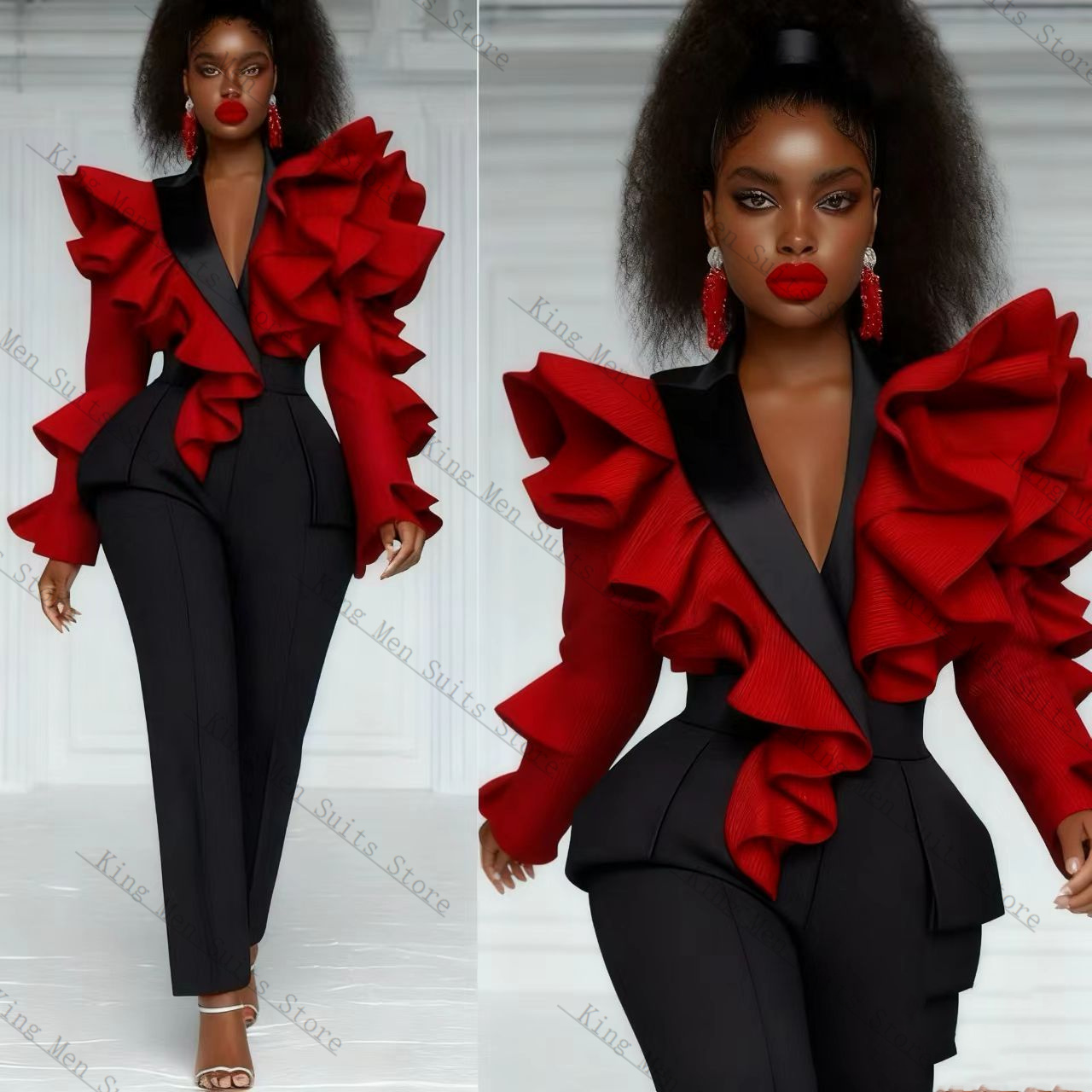Rood Zwart Vrouwen Pak Set 2-d - Women'S Formal Wear For A Wedding Guest recensie en prijs