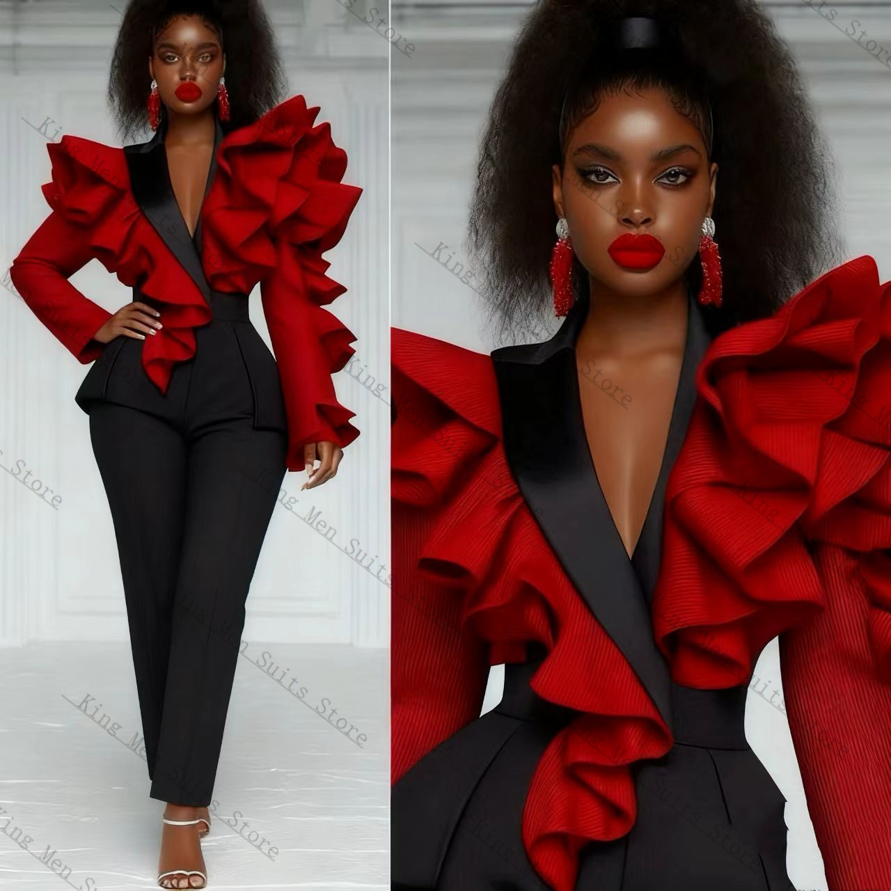Rood Zwart Vrouwen Pak Set 2-d - Women'S Formal Wear For A Wedding Guest recensie en prijs