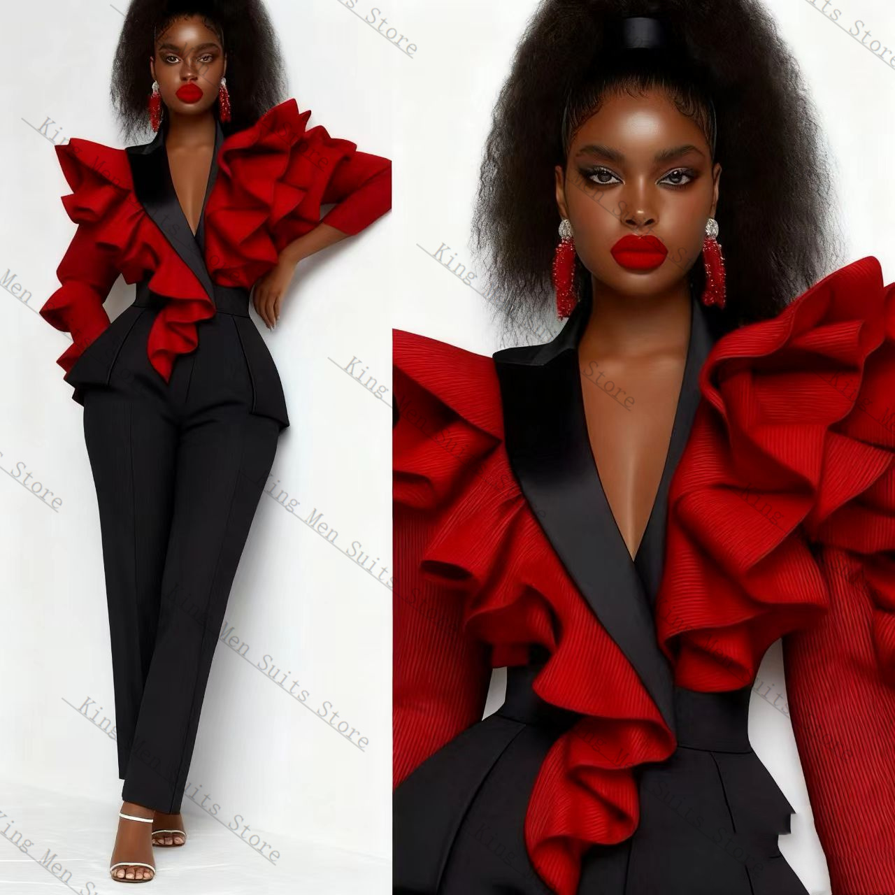 Rood Zwart Vrouwen Pak Set 2-d - Women'S Formal Wear For A Wedding Guest recensie en prijs