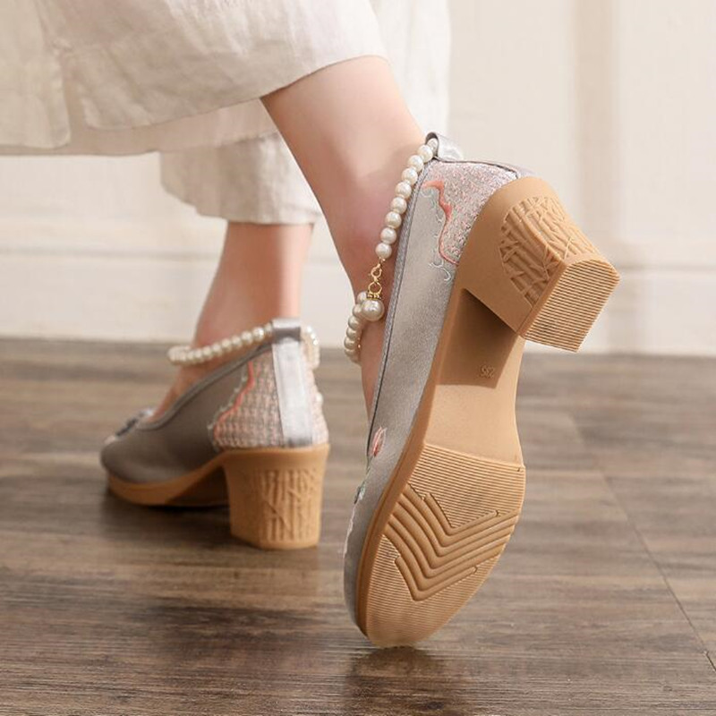 Vrouwen Vintage Parels Enkelba - Pump Heel Block recensie en prijs