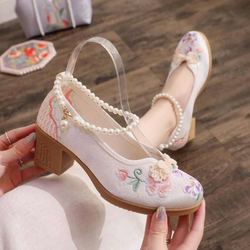 Vrouwen Vintage Parels Enkelba - Pump Heel Block recensie en prijs